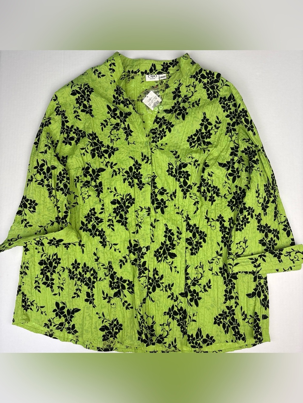 Cato Women 22W 24W Shirt Floral Green Black Half Sleeve Button Up Lightweight